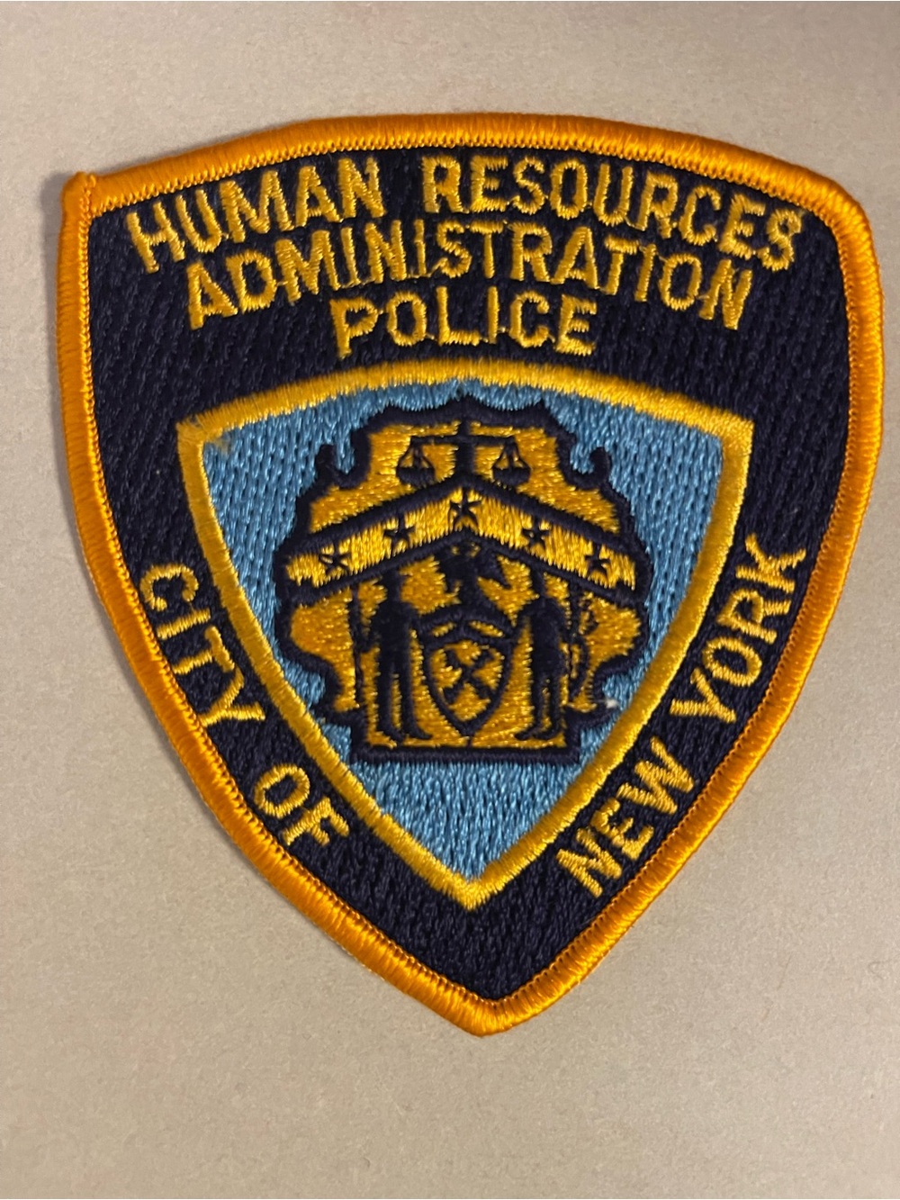 Human Resources Administration Police Patch - Blue & Gold Embroidered Shield